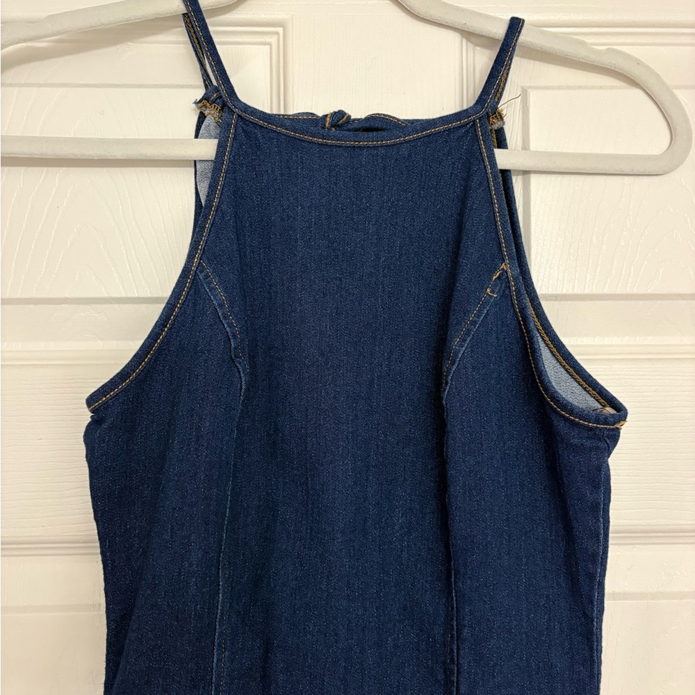 Denim Open-Back Mini Dress - Picture 3 of 7